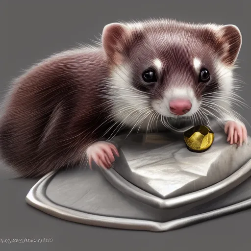 Prompt: A ferret is cuddling the time stone from Avengers, hyperdetailed, artstation, cgsociety, 8k