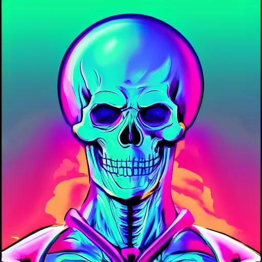 Image similar to skeletor cbum, portrait, vaporwave, synthwave, neon, vector graphics, cinematic, volumetric lighting, f 8 aperture, cinematic eastman 5 3 8 4 film