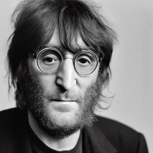 Prompt: John Lennon as an old person with gray hair and beard photography portrait
