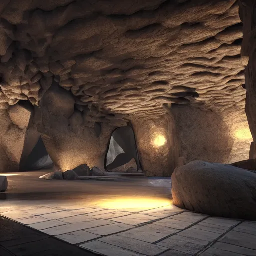 Image similar to : futureustic caverns luxury architectural plans hyper - realistic, detailed, render by c 4 d octane, unreal engine, 8 k 3 d render ray traceing