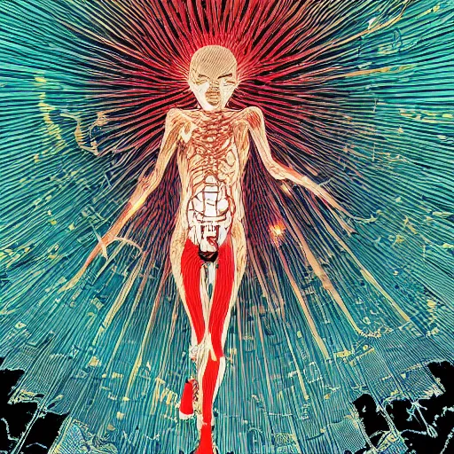 Image similar to shintaro kago yoji shinkawa and victo ngai cellular human body apophasis glorious energy of the sun