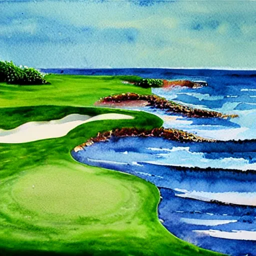 Image similar to watercolor golf course ocean