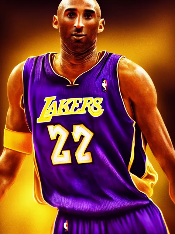 Image similar to portrait art of Kobe Bryant, 8k ultra realistic , lens flare, atmosphere, glow, detailed,intricate, full of colour, cinematic lighting, trending on artstation, 4k, hyperrealistic, focused, extreme details, unreal engine 5, cinematic, masterpiece