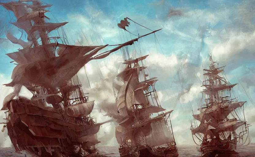 Image similar to pirate ship by vanessa morales, artstation