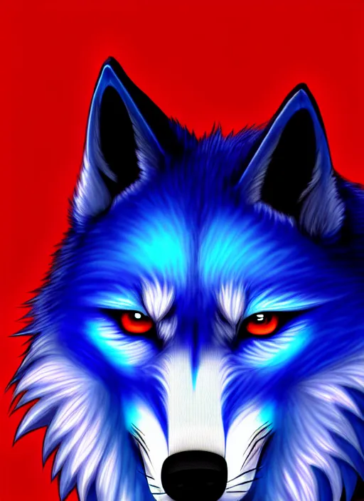 Image similar to blue wolf, red eyes highly detailed, deep focus, digital painting, smooth, sharp focus, anime art style, trending on artstation, 4 k