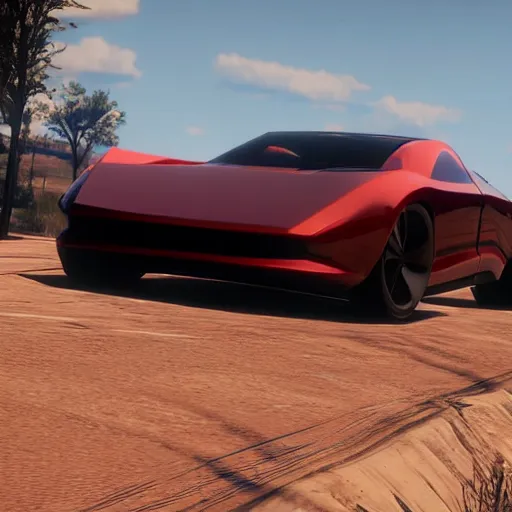 Image similar to futuristic sleek sports car in red dead redemption 2