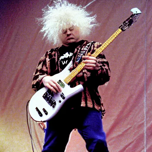 Prompt: the melvins live in concert, 1 9 9 2, buzz osborne, king buzzo, live at lollapalooza 1 9 9 2, vhs quality