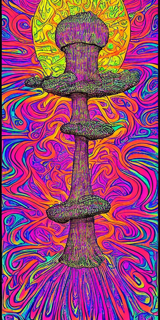 Image similar to psychedelic poster mushroom, poster, dmt, visionary art