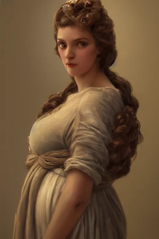 Image similar to Full-length portrait of a pregnant woman in besieged Leningrad, illustration, dramatic lighting, soft details, painting oil on canvas, art deco, octane render, HDR, 4k, 8k, HD, by Edmund Blair Leighton, Brom, Charlie Bowater, trending on artstation, faces by Tom Bagshaw, Sargent