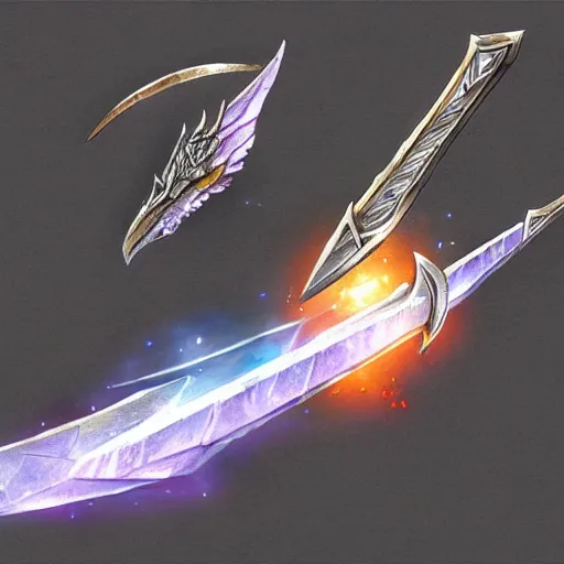 Prompt: concept art of legendary crystal dragon sword weapon, sword design, fantasy sword, fantasy, behance, pinterest, deviantart, artstation, weapons concept art, design, rpg, weapon, detailed, digital art, incredible, digital painting