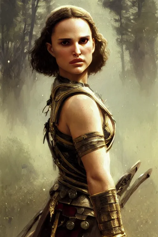 Image similar to young natalie portman, battle warrior, lord of the rings, tattoos, decorative ornaments, by carl spitzweg, ismail inceoglu, vdragan bibin, hans thoma, greg rutkowski, alexandros pyromallis, perfect face, fine details, realistic shading, photorealism