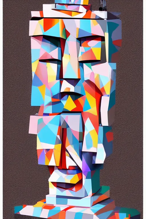 Image similar to cubist moai statue cutout digital illustration cartoon colorful beeple