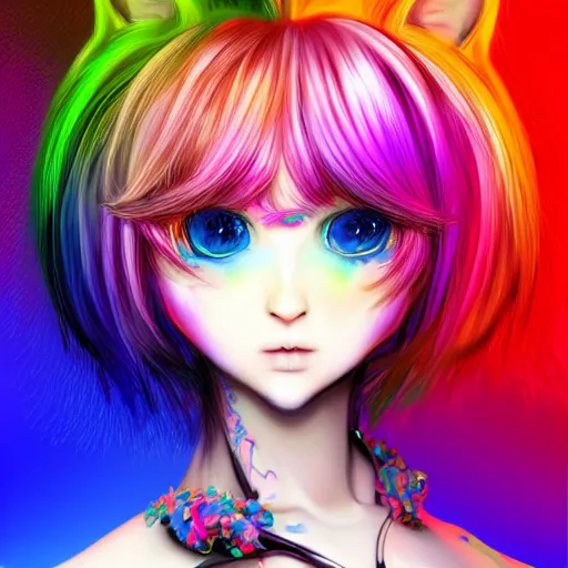 Rainbow Short Hair Anime Girl Digital Download (Download Now) 