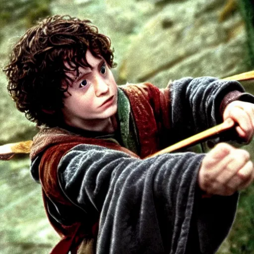 Image similar to Film still of Harry Potter as Frodo in Lord of the Rings: The Return of the King