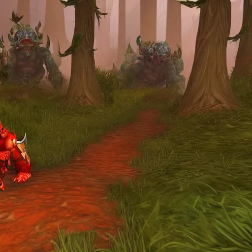 Image similar to world of warcraft troll in bloody red jungle