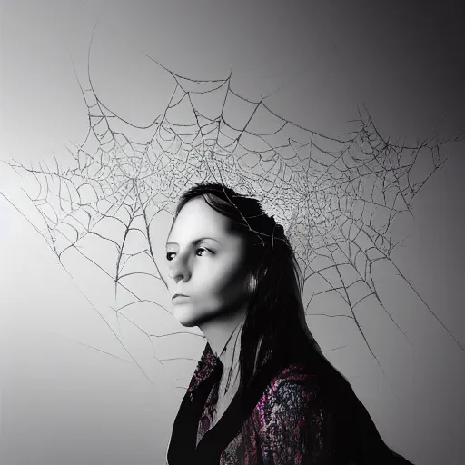Prompt: a woman with cobweb, creative photo manipulation, photoshop, digital art
