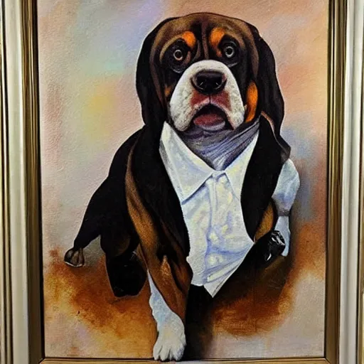 Image similar to danny devito as a hound dog detective, beautiful oil painting