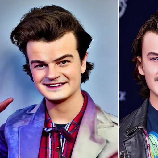 Prompt: joe keery, stranger things actor, anime, jojo's bizarre adventures, epic, steve harrington