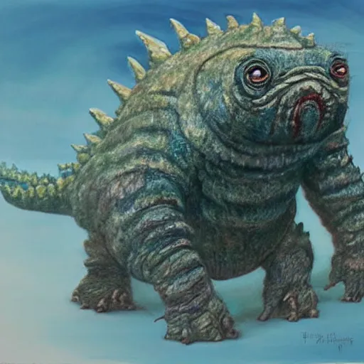 Image similar to realistic painting of a tardigrade kaiju, godzilla