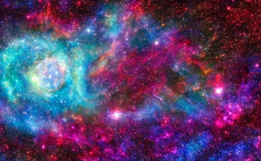 Image similar to A view across a sea of stars, cosmic colors, supernova explosion in the sky, fantastic, magical