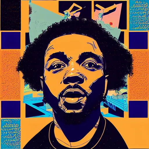 Prompt: Album Art for Kendrick Lamar, Vector art, Picasso, Sachin Teng