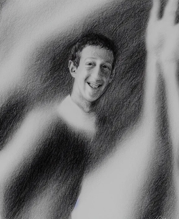 Image similar to a detailed pencil drawing of mark zuckerberg holding a presidential rally