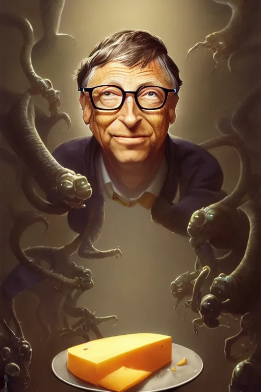 Image similar to bill gates as cheese! being grated hyper detailed, digital art, artstation, cinematic lighting, studio quality, smooth render, by peter mohrbacher, hajime sorayama, wayne barlowe, boris vallejo, aaron horkey, gaston bussiere, craig mullins