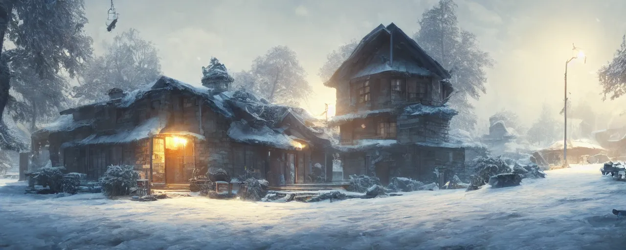 Image similar to a perfect home for winters, 8 k uhd, unreal engine, octane render in the artstyle of finnian macmanus, john park and greg rutkowski