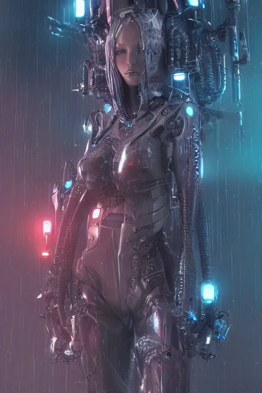 Image similar to female space witch, sci-fi, blade runner, third person, D&D, sci-fi fantasy, intricate, highly detailed , art by Murata Range, highly detailed, 3d, octane render, bright colors, digital painting, trending on artstation, sharp focus,