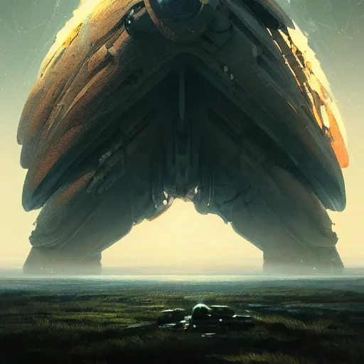 Image similar to a spaceship flies past a skull of a colossal creature, in the style of wlop and greg rutkowski, illustration, epic, sci - fi, hyper detailed, smooth, unreal engine 5, sharp focus, ray tracing