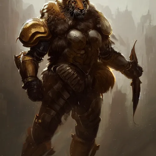 Image similar to commission portrait of a male anthro tiger wearing heavy combat armour.dramatic,character design by charles bowater,greg rutkowski,ross tran,hyperdetailed,hyperrealistic,4k,deviantart,artstation,professional photography,concept art