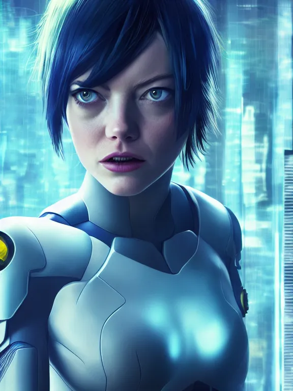 Prompt: photo of emma stone with ghost in the shell theme, cinematic lightning, trending on deviantart,instagram,UHD,4k,Denoise by Viktoria Gavrilenko