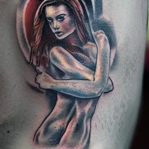 Image similar to tattoo ideas of venus in the pouring rain, color restoration