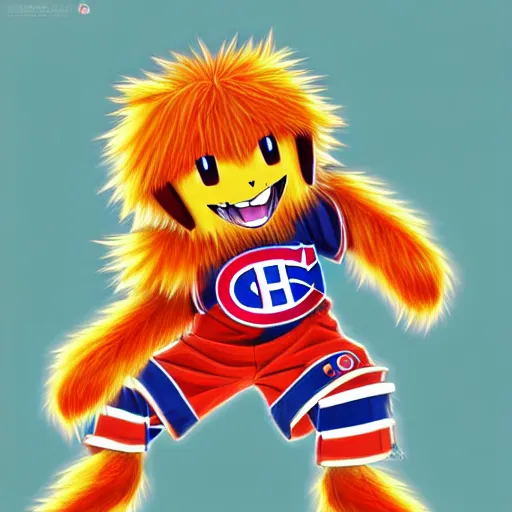 Image similar to anime Portrait of Youppi the Habs Montreal Canadiens Mascot as a very cute powerful and friendly pokemon, highly detailed anime, smooth, sharp focus, dynamic lighting, intricate, trending on ArtStation, illustration pokemon, art by WLOP