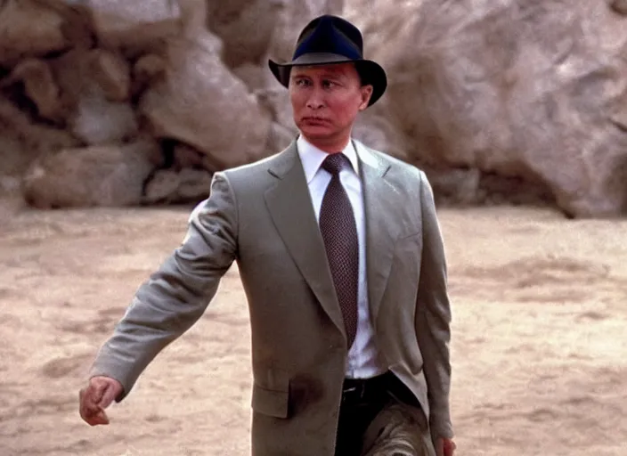 Image similar to film still, vladimir putin in the movie indiana jones