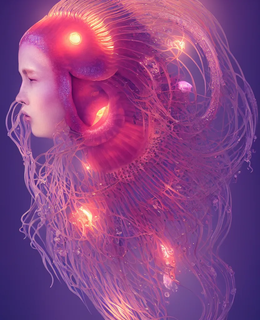 Image similar to goddess close-up portrait. orchid jellyfish phoenix head, nautilus, skull, betta fish, bioluminiscent creatures, intricate artwork by Tooth Wu and wlop and beeple. octane render, trending on artstation, greg rutkowski very coherent symmetrical artwork. cinematic, hyper realism, high detail, octane render, 8k