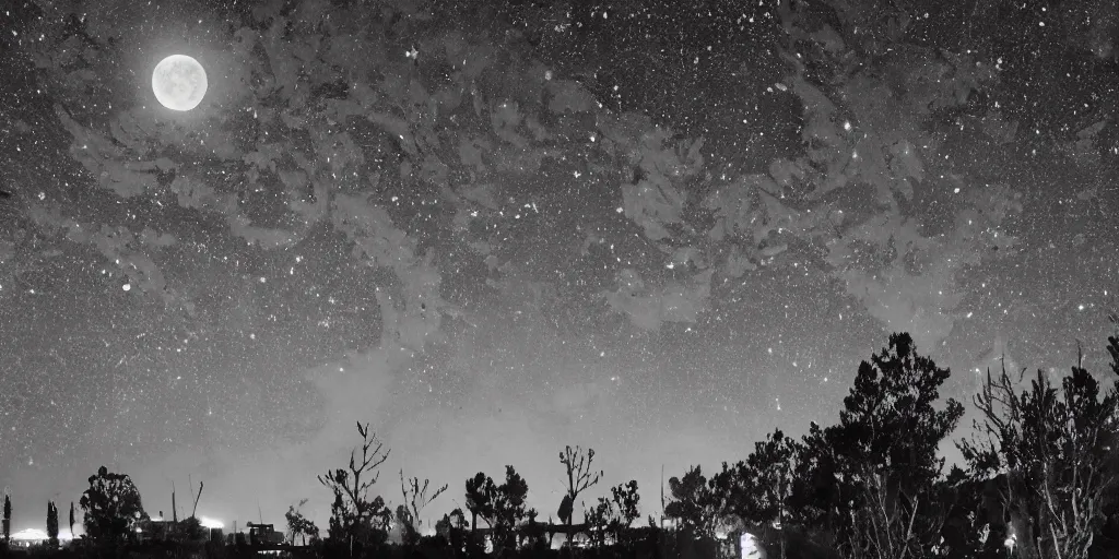 Image similar to a city on the moon with trees. river in the foreground. ocean in on the right. half lit earth in the sky from moon. moon mountains in the background