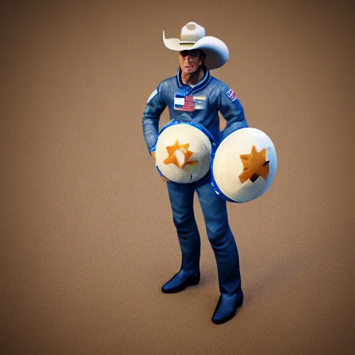 Image similar to apollo 8 earthrise astronaut wearing a cowboy hat, octane render, blender render, unreal engine, 3 5 mm