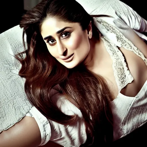 Image similar to kareena kapoor with two mans in the bed, au naturel, hyper detailed, photographic, cinematic lighting, studio quality.