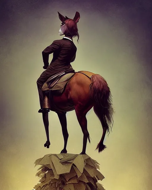 Image similar to anthropomorphic art of a detective horse standing on two legs like human, victorian inspired clothing by artgerm, victo ngai, ryohei hase, artstation. fractal papersand books. highly detailed digital painting, smooth, global illumination, fantasy art by greg rutkowsky, karl spitzweg