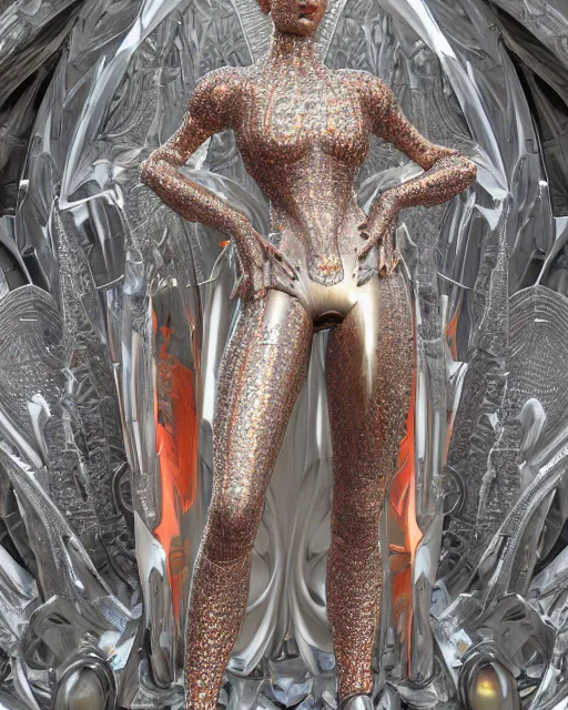 Image similar to a highly detailed metahuman 4 k close up render of an alien goddess bella hadid monument in iris van herpen armor schiaparelli in diamonds crystals swarovski and jewelry iridescent in style of alphonse mucha gustav klimt trending on artstation made in unreal engine 4