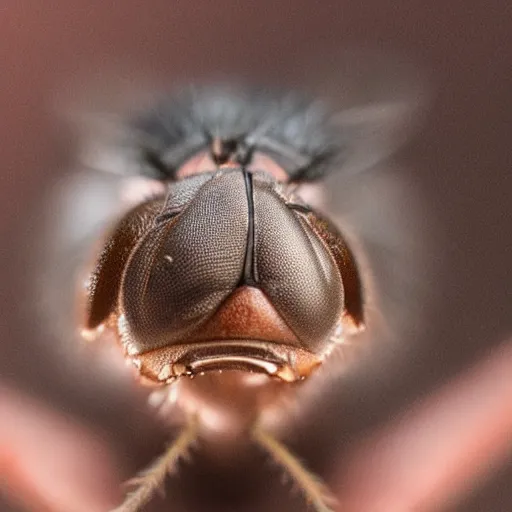 Prompt: a macro photograph of a fly with the head and face of donald trump