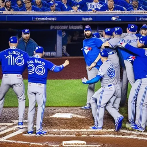 Image similar to a photo of the toronto blue jays winning the world series, cinematic, hyper detailed, 8 k