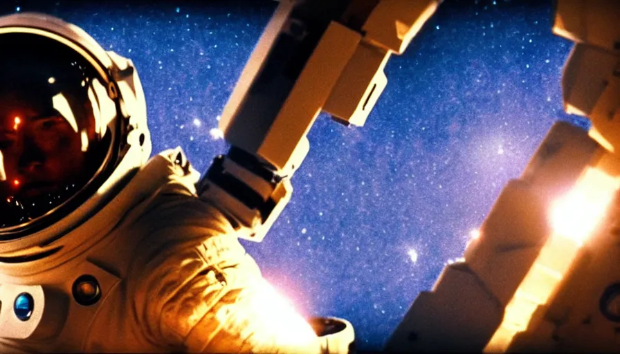 Image similar to movie still of a transcendental astronaut being, cinematic composition, cinematic light, anamorphic lens