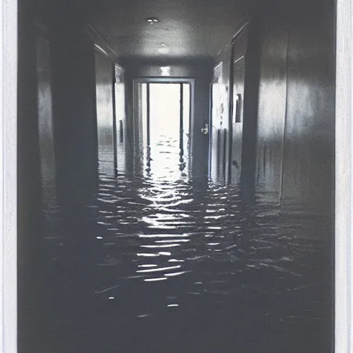 Prompt: flooded hallway, polaroid,