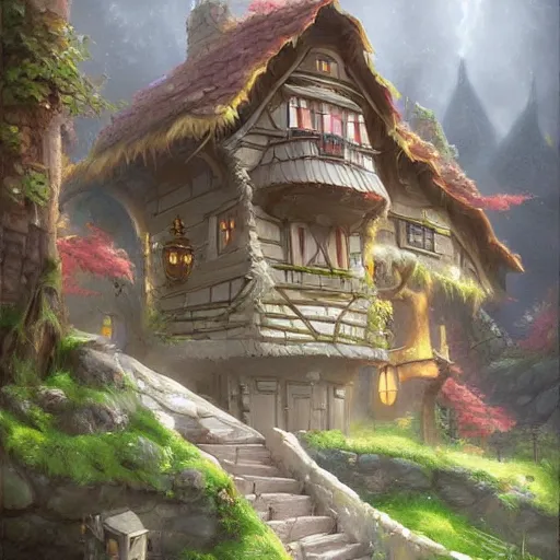 Image similar to a highly detailed fantasy digital art trending on artstation by andreas rocha of a house made of swiss cheese