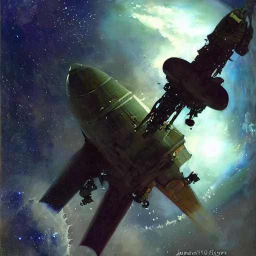 Prompt: space travel, by jeremy mann, peter elson.