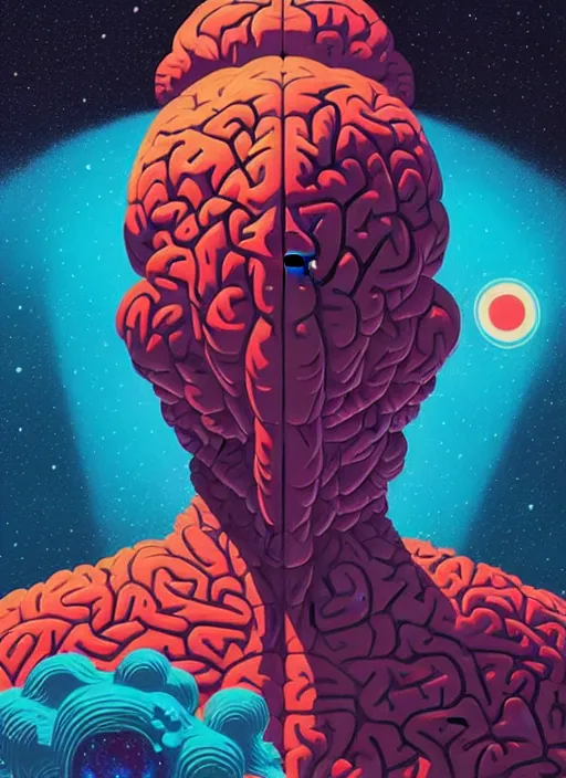 Prompt: a comet shaped like a brain approaching earth, black and red brain rock details, tristan eaton, victo ngai, artgerm, rhads, ross draws