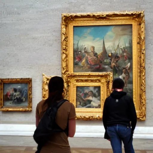 Image similar to rioters destroying art inside the louvre