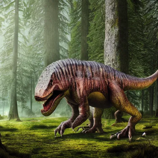 Prompt: Tyrannosaurus Rex in a forest, hyper detailed, nature photograph, natural lighting, 4K